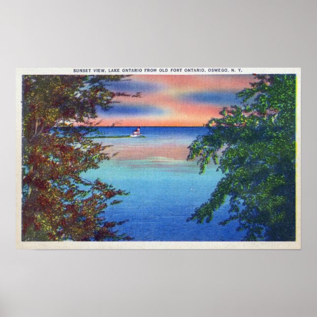 Póster Viejo Fuerte Ontario Vista del Sol del Lago Ontari (Frente)