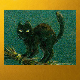 Póster Viejo gato negro en Broom Halloween