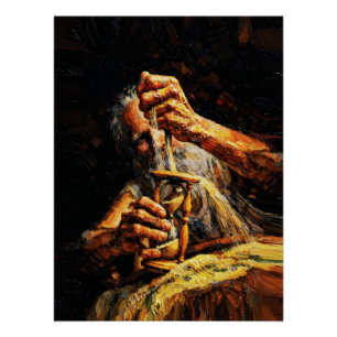 Póster Viejo Hombre Reloj de Arena Tiempo Deslizándose Im