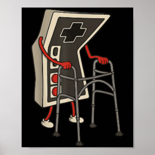 Póster Viejo Jugador Divertido Jugando Juegos Retro 80s 9