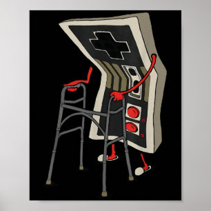 Póster Viejo Jugador Divertido Jugando Videojuegos Retro 