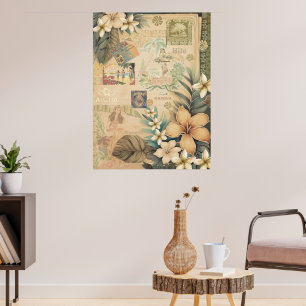 Póster Viejo libro de crapbook hawaiano Hilo Hula