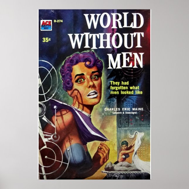 Póster Viejo libro de pulpa World WIthout Men (Frente)