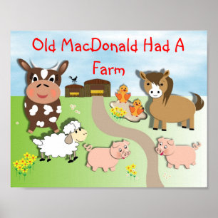 Póster Viejo MacDonald Tenía Una Granja Imagen De Animale