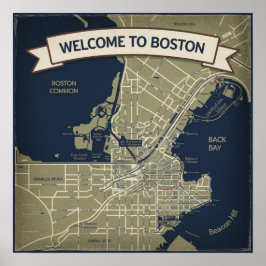 Póster Viejo mapa histórico de Boston, bienvenidos a Bost