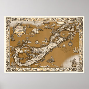 Póster Viejo mapa vintage de las islas Bermudas con el to