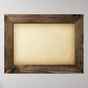 Póster Viejo marco de madera con el papel amarilleado