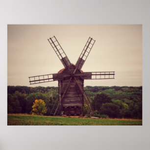 Póster Viejo molino de viento. Paisaje otoñal. Ukrainearc