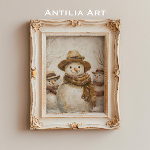 Póster Viejo muñeco de nieve de Navidad pintando navidade
