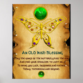 Póster Viejo pergamino irlandés de bendición con mariposa