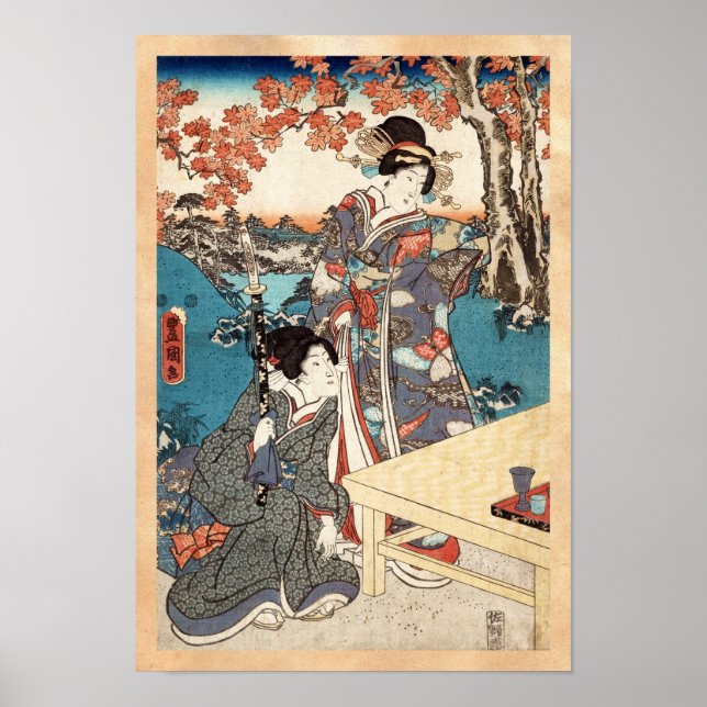 Póster Viejo pergamino ukiyo-e geisha japonés de Guay (Frente)