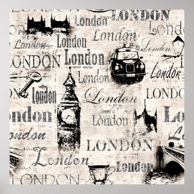 Póster Viejo periódico de época collage de granos de Lond (Frente)