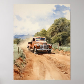 Póster Viejo poster de acuarela de camioneta de cosecha v