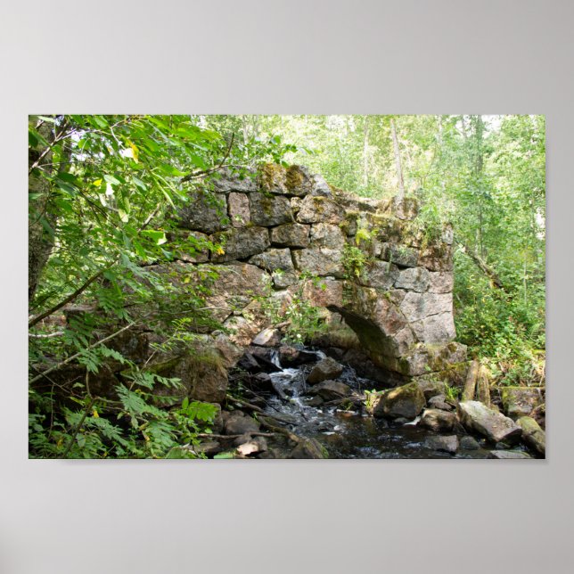 Póster Viejo puente destruido en el bosque (Frente)