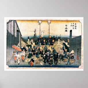 Póster Viejo puente japonés Ukiyo-e