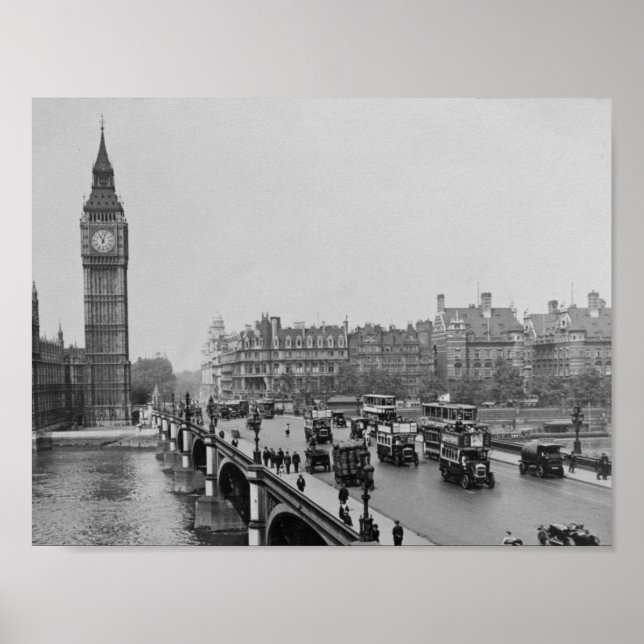 Póster Viejo puente Westminster de Londres, Big Ben 1904 (Frente)