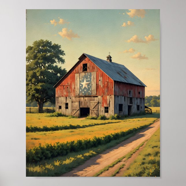 Póster Viejo Red Texas Barn Digital (Frente)