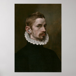 Póster Viejo retrato de hombre con auriculares.