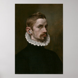 Póster Viejo retrato de hombre con auriculares.