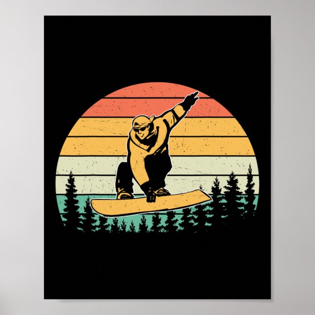 Póster Viejo Retro Snowboarder Silhouette Snowboarding (Frente)