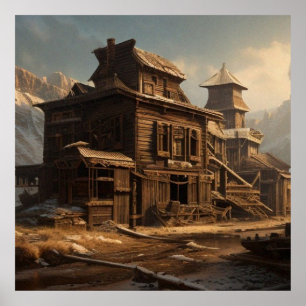 Póster Viejo salón abandonado del siglo XIX, hermoso Post