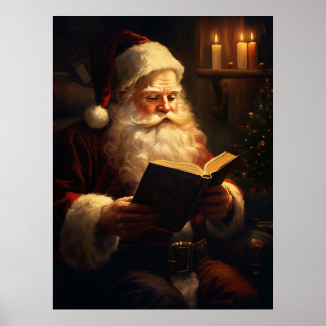Póster Viejo Santa Claus Reading (Frente)