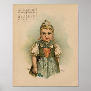 Póster Viejo septiembre 1891 hermosos niños dibujando