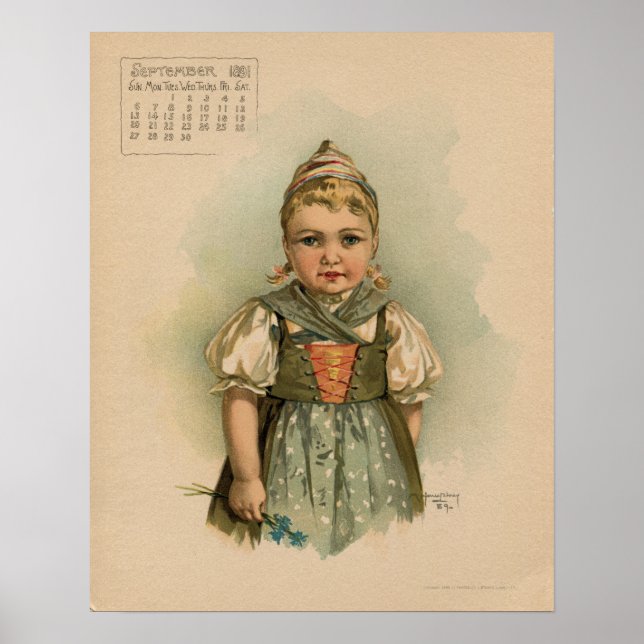 Póster Viejo septiembre 1891 hermosos niños dibujando (Frente)