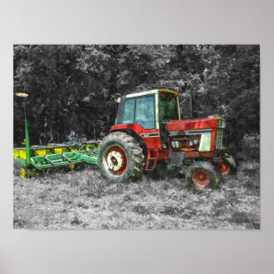 Póster Viejo Tractor Internacional Painterly