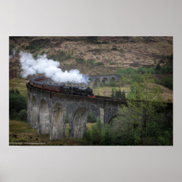 Póster Viejo tren de vapor en el Viaducto de Glenfinnan