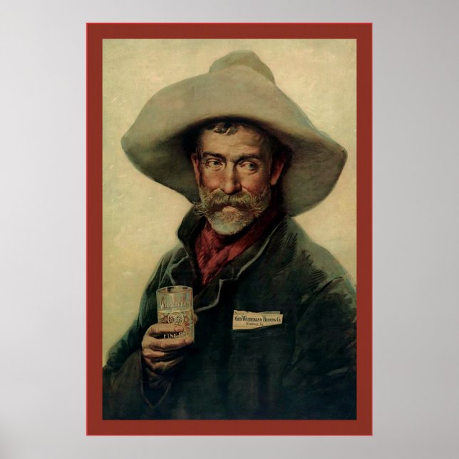 Póster Viejo Vaquero ~ Publicidad de cerveza de época (Frente)