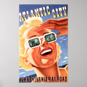 Póster Viejo viaje del ferrocarril de la ciudad ATLÁNTICA