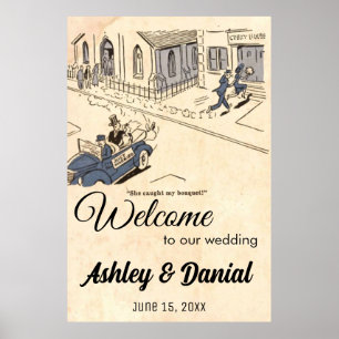 Póster Viejo viejo y gracioso novia Groom Rústico Boda Re