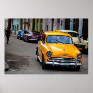 Póster Viejos autos en las calles de La Habana