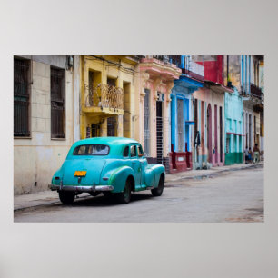 Póster Viejos autos en las calles de La Habana
