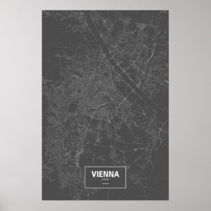 Póster Viena, Austria (blanco sobre negro)