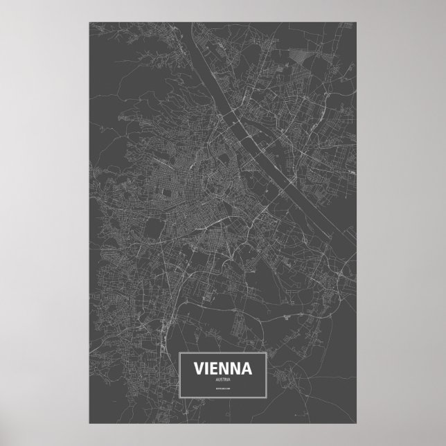 Póster Viena, Austria (blanco sobre negro) (Frente)