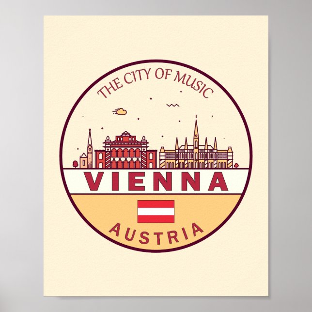 Póster Viena Austria City Skyline Emblem (Frente)