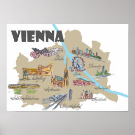 Póster Viena Austria destaca el mapa