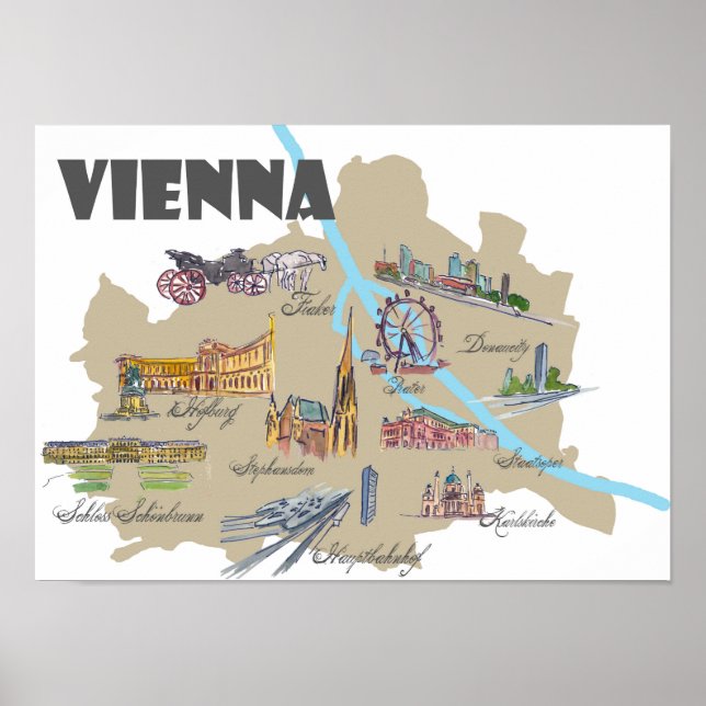 Póster Viena Austria destaca el mapa (Frente)