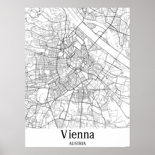 Póster Viena Austria Mapa de la ciudad de Europa negra y  (Frente)