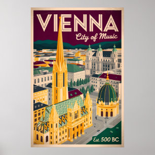 Póster Viena Austria Retro Silueta Urbana Viajes