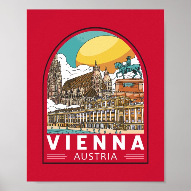 Póster Viena Austria Travel Retro Emblem (Frente)