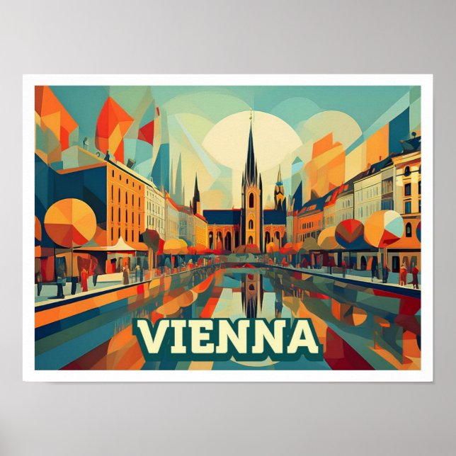 Póster Viena Austria Viaje artístico colorido (Frente)