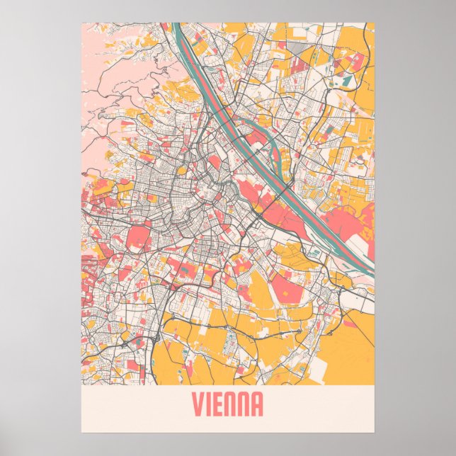 Póster Viena - Mapa austriaco de la ciudad de Chalk (Frente)