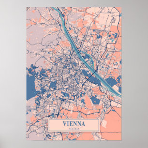 Póster Viena - Mapa de la ciudad de Breezy en Austria