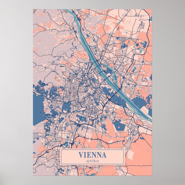 Póster Viena - Mapa de la ciudad de Breezy en Austria (Frente)