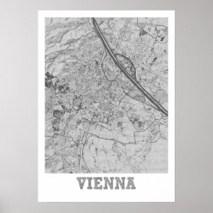 Póster Viena - Mapa de la ciudad del lápiz de Austria
