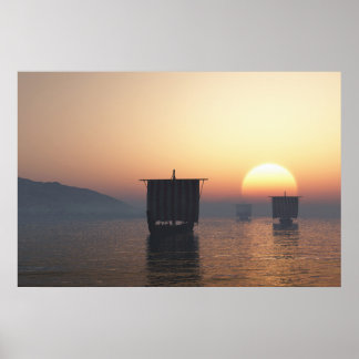 Póster Viendo Longships en el atardecer