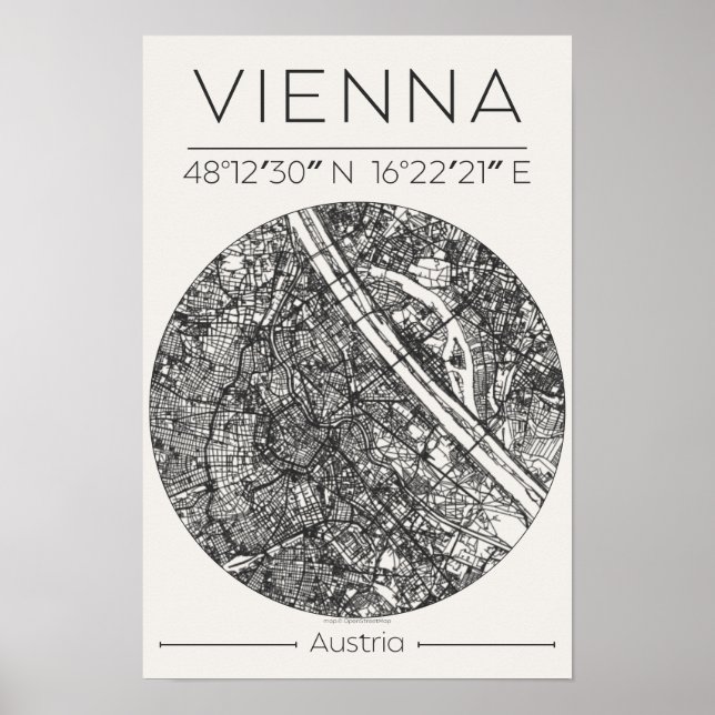 Póster Vienna City Map Poster – Charcoal Minimal Wall Art (Frente)